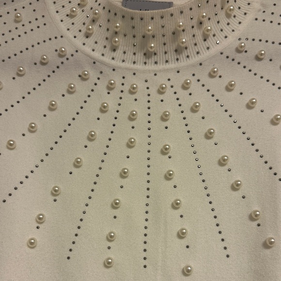 LIV Milano Pearl & Rhinestone Starburst Sweater - Ivory Mock Neck #QuietLuxury - Picture 8 of 8